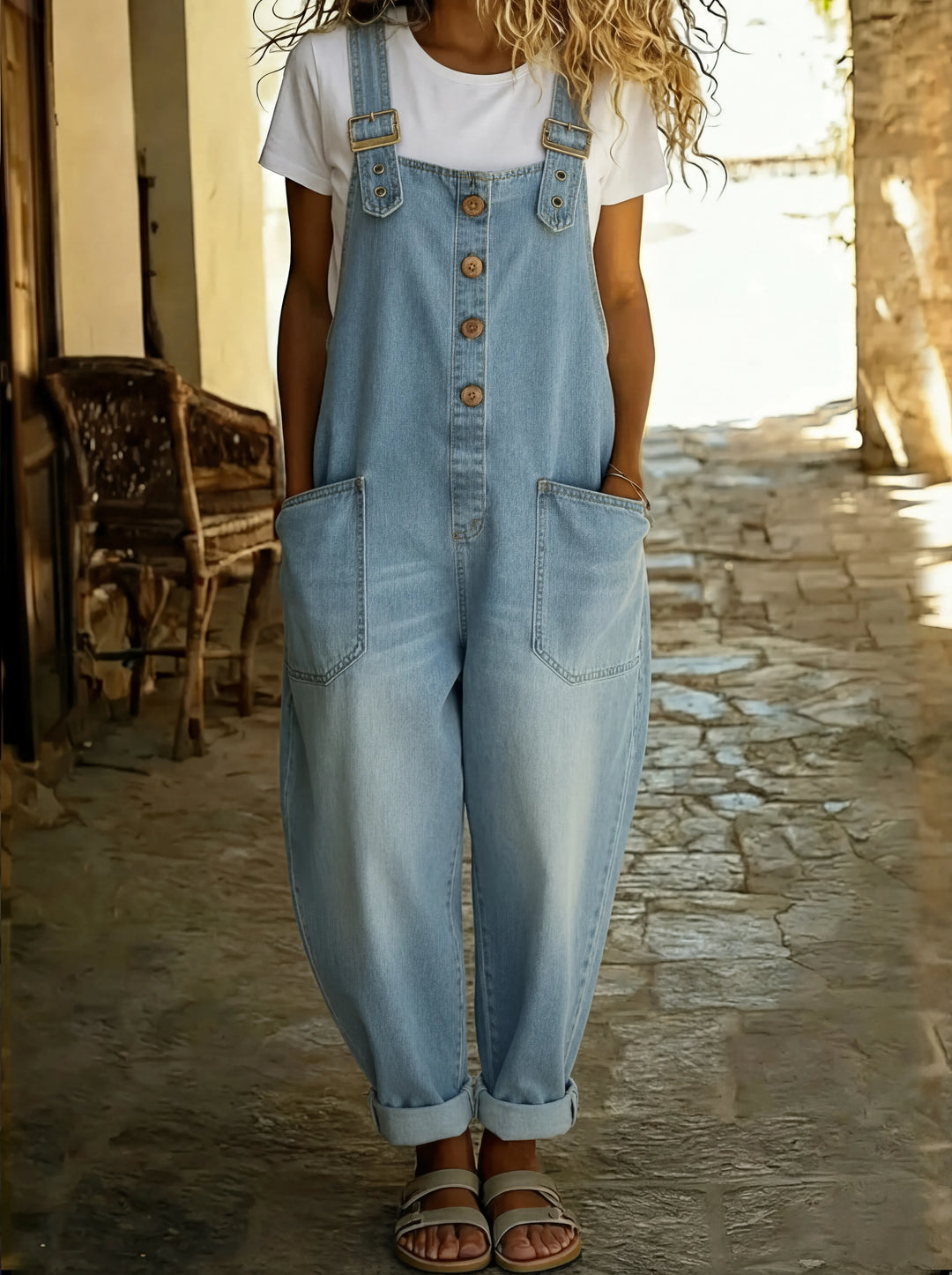 Rocio | Mono vaquero casual con hebilla ajustable.